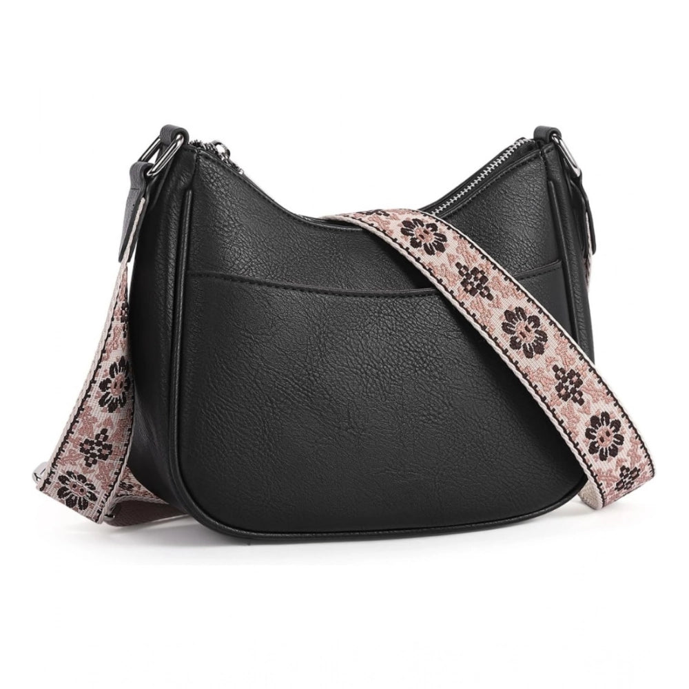 Generic Women's PU Leather Zipper Sling Bag (Black)