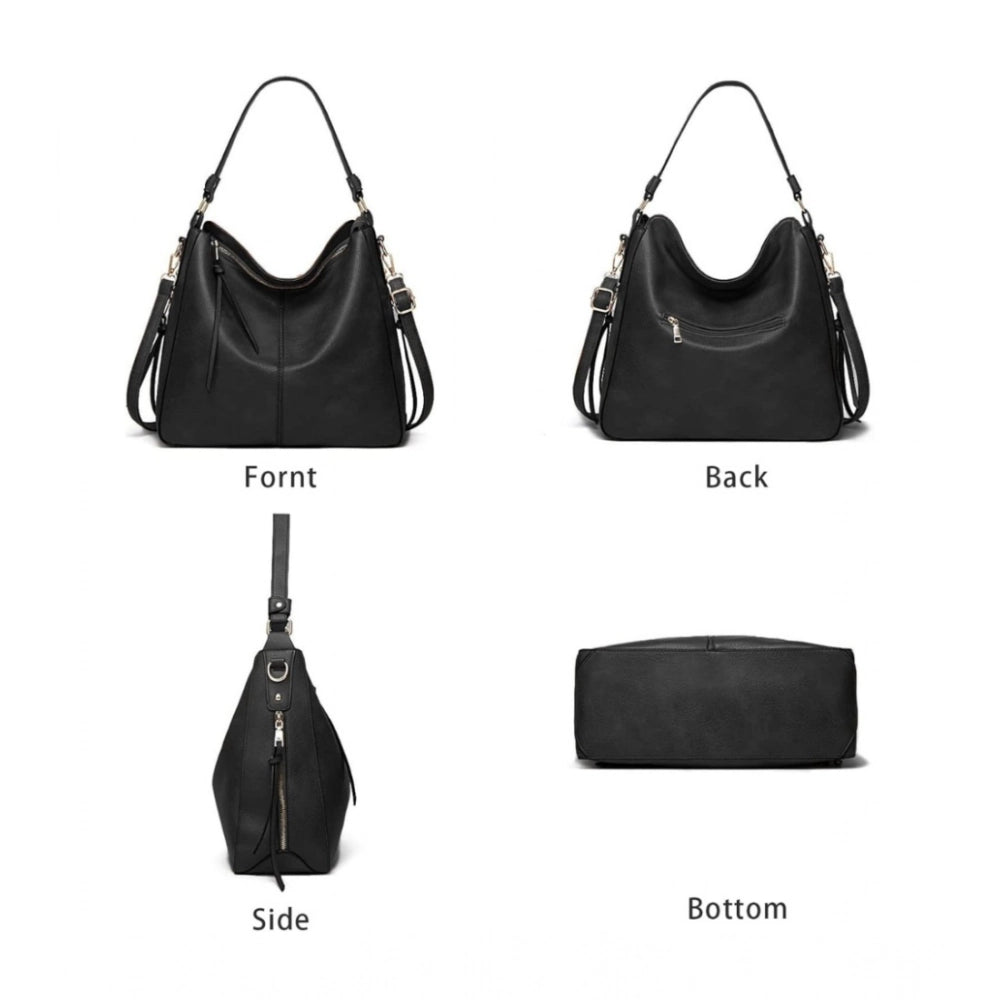 Generic Women's PU Leather Zipper Handbag (Black)