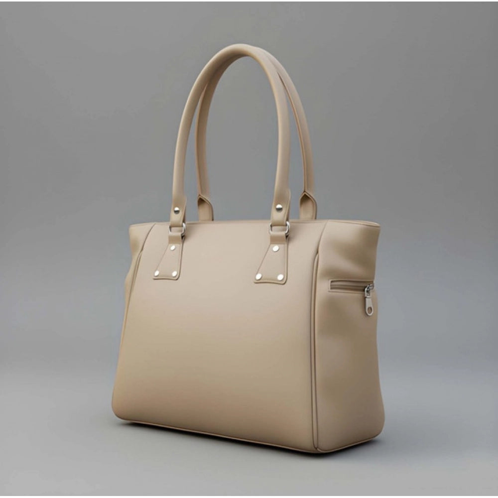 Generic Women's PU Leather Solid Shoulder Zipper Handbag (Beige)