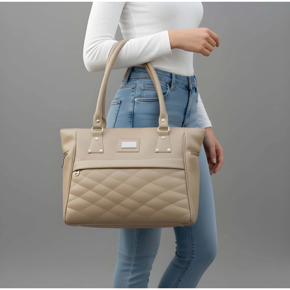 Generic Women's PU Leather Solid Shoulder Zipper Handbag (Beige)