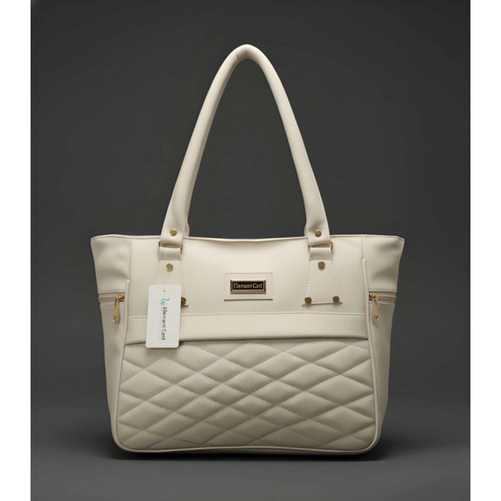 Generic Women's PU Leather Solid Shoulder Zipper Handbag (Cream)
